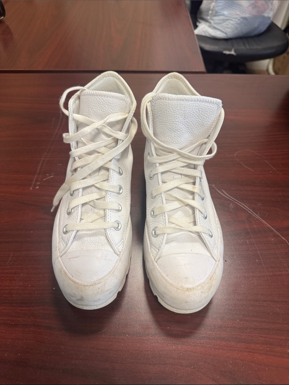 Converse White High-Top Sneakers leather platform